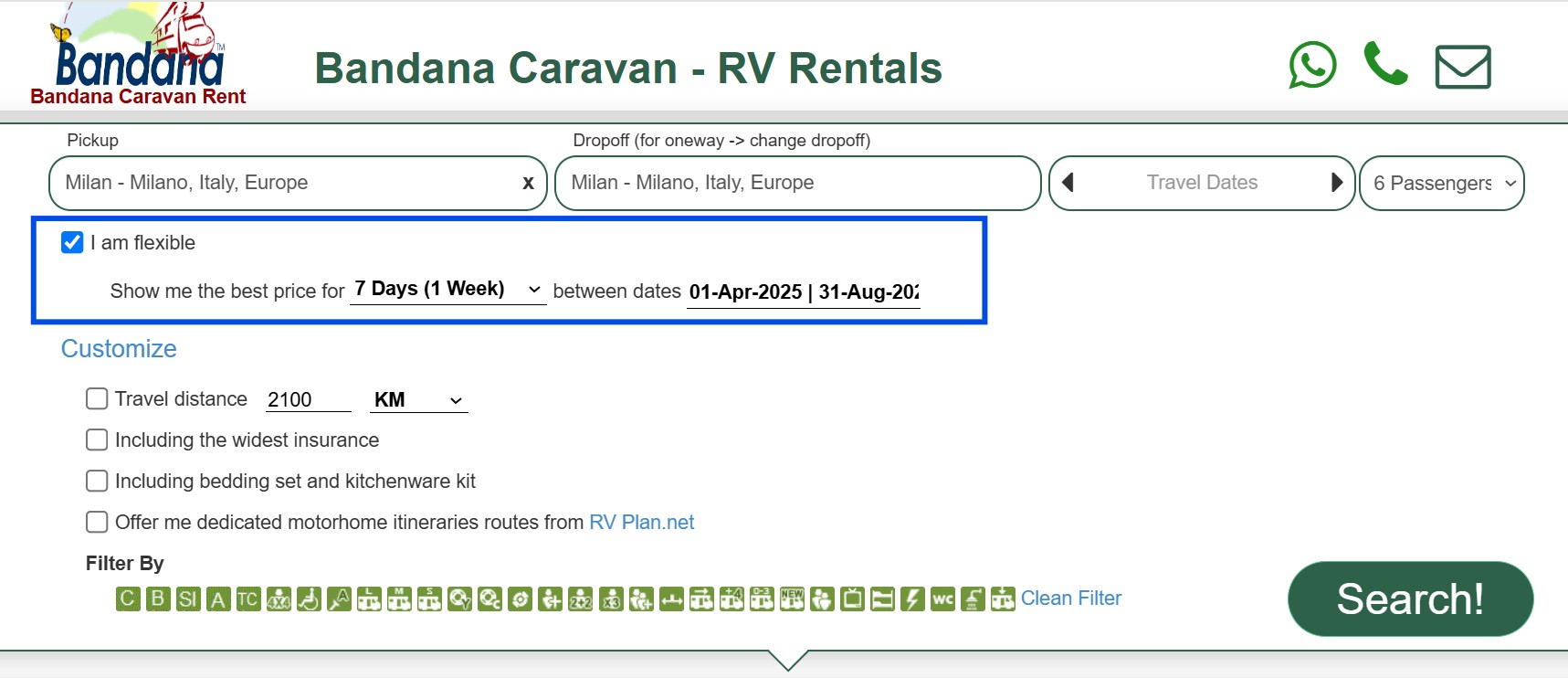 Camper for rent in Europe date flexibility